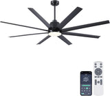 72" Black Ceiling Fan with Lights and Remote Control - Large Industrial Ceiling Fan with 8 ABS Blades, Dimming, DC Motor Reversible, Indoor/Outdoor Modern Ceiling Fan for Living Room, Black