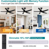 44" Black Ceiling Fan with Lights - Low Profile Ceiling Fans with 5 Reversible Blades, 6 Wind Speeds and Dimmable, Indoor/Outdoor Ceiling Fan Light for Bedroom