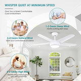 White Ceiling Fans with Lights - 44" Modern Ceiling Fans with 5 Blades and 3CCT Dimmable, Low Profile Ceiling Light Fixture, Indoor/Outdoor Ceiling Fan Light for Bedroom, Covered Patios