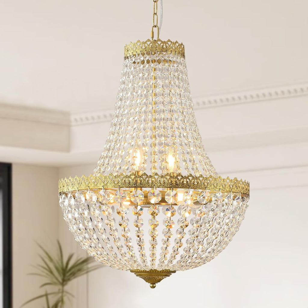 French Empire K9 crystal chandelier in brushed brass