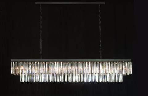 Retro Palladium Glass Fringe Rectangular Chandelier Chandeliers Lighting 59" Wide - A600-1157/12