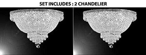 Set Of 2 - French Empire Crystal Semi Flush Chandelier Lighting H18" X W24" - 2Ea Flush/Silver/870/9 A500-