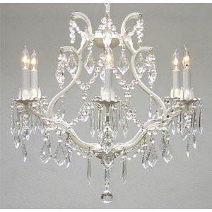 White Wrought Iron Crystal Chandelier Lighting H 19" W 20" - A500-White/3530/6
