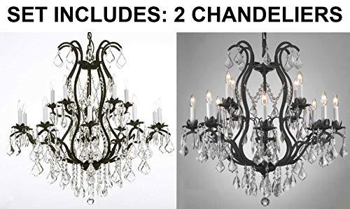 Set of 2-1 Wrought Iron Chandelier Crystal Chandeliers Lighting H36" X W36" and 1 Wrought Iron Crystal Chandelier Lighting Chandeliers H30 x W28 - A500-1EA 3034/10+5 + 1EA 3034/8+4