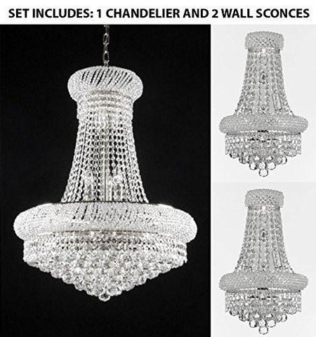 Set Of 3 - 1 French Empire Crystal Chandelier Chandeliers 24X32 And 2 Empire Empress Crystal(Tm) Wall Sconce Lighting W 12" H 17" - 1Ea-Cs/542/15+2Ea-C121-1800W12SC A500-