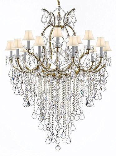 Maria Theresa Chandelier Empress Crystal (Tm) Lighting Chandeliers H50" X W37" With White Shades Great For Large Foyer / Entryway - A500-B12/Sc/Whiteshades/21510/15+1