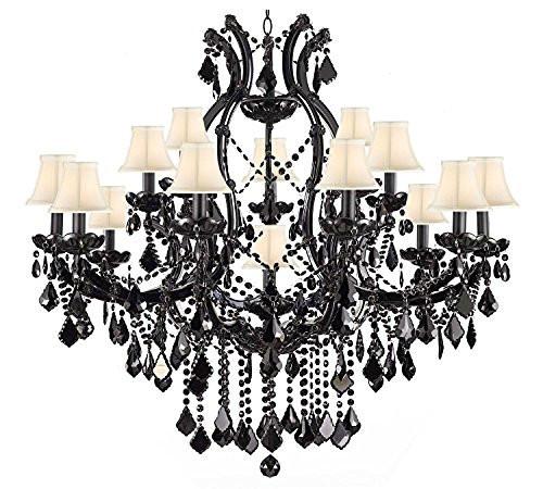 Jet Black Chandelier Crystal Lighting Empress Crystal (Tm) Chandeliers H38" X W37" With White Shades - A500-Whiteshades/BLACK/21510/15+1