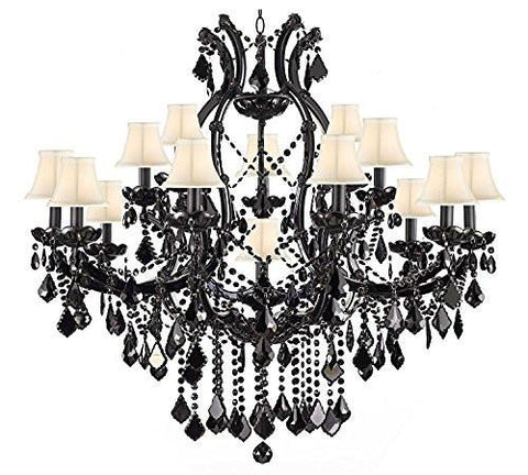 Jet Black Chandelier Crystal Lighting Empress Crystal (Tm) Chandeliers H38" X W37" With White Shades - A500-Whiteshades/BLACK/21510/15+1