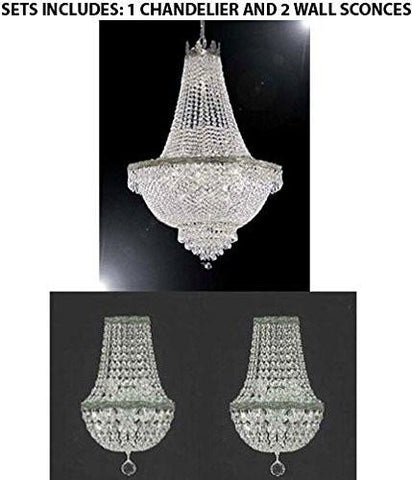 Set Of 3 - 1 French Empire Crystal Chandelier Lighting - Great For The Dining Room Foyer Living Room H36" X W30" And 2 Empire Crystal Wall Sconce Lighting W9.5" H18" D5" - 1Ea Cs/870/14 + 2Ea Cs/4/5/Wallsconce A500-