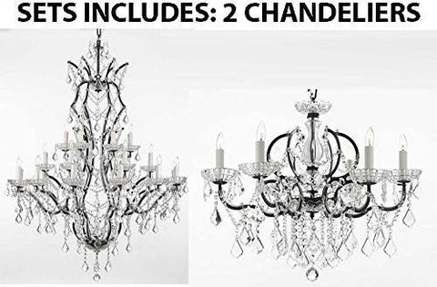 Set Of 2 - 1 19Th C. Baroque Iron & Crystal Chandelier Lighting H 52" X W 41" And 1 19Th C. Baroque Iron & Crystal Chandelier Lighting Dressed With Empress Crystal (Tm) H 25" X W 26" - 1 Ea 996/25 + 1 Ea 994/6 A500-