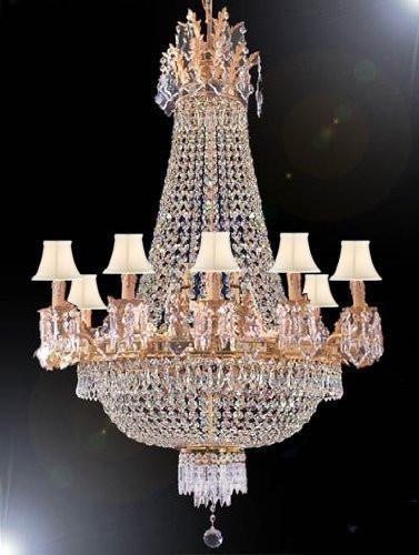 Swarovski Crystal Trimmed Chandelier Empire Chandelier H50" W30" With White Shades - A500-Sc/Whiteshade/1280/10+5Largesw
