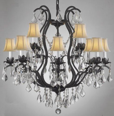 Swarovski Crystal Trimmed Chandelier Wrought Iron Crystal Chandelier Lighting With Shades - A500-Whiteshades/3034/8+4 Sw
