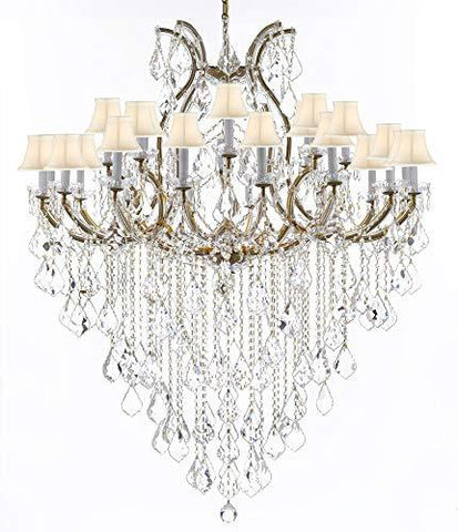 Swarovski Crystal Trimmed Chandelier Lighting Chandeliers H59" X W46" Great for The Foyer, Entry Way, Living Room, Family Room and More! w/White Shades - A500-B12/WHITESHADES/2MT/24+1SW