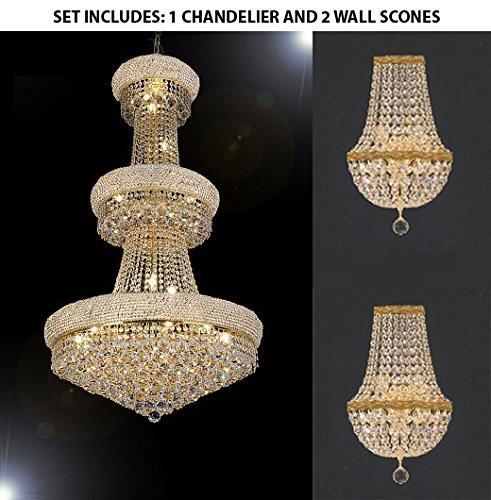 Set Of 3 - 1 French Empire Crystal Chandelier Chandeliers H50" X W30" And 2 Empire Crystal Wall Sconce Crystal Lighting W 9.5" H 18" D 5" - 1Ea-541/24 + 2Ea-Wallsconce/Cg/4/5 A500-