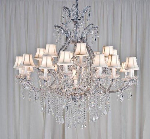 Maria Theresa Chandelier Crystal Chandeliers Lighting H52" X W46" With Shades - A500-Whiteshades/Silver/52/2Mt/24+1 Gtc