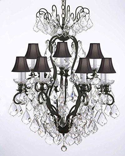 Wrought Iron Crystal Chandelier Lighting With Black Shades - A500-Blackshades/556/12