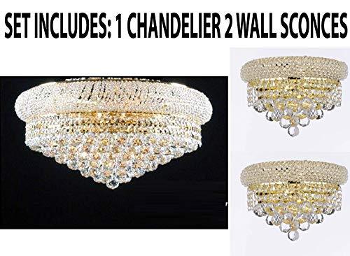 Set of 3-1 Flush Empire Crystal Chandelier Chandeliers Lighting 15X24 and 2 Empire Empress Crystal (Tm) Wall Sconce Lighting W 12" H 6" - FLUSH/542/15 + C121-1800W12G A500-
