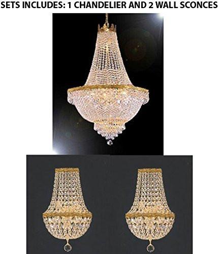Set Of 3 - 1 French Empire Crystal Chandelier Lighting - Great For The Dining Room Foyer Living Room H36" X W30" And 2 Empire Crystal Wall Sconce Crystal Lighting W9.5" H18" D5" - 1Ea 870/14 + 2Ea Wallsconce/Cg/4/5 A500-