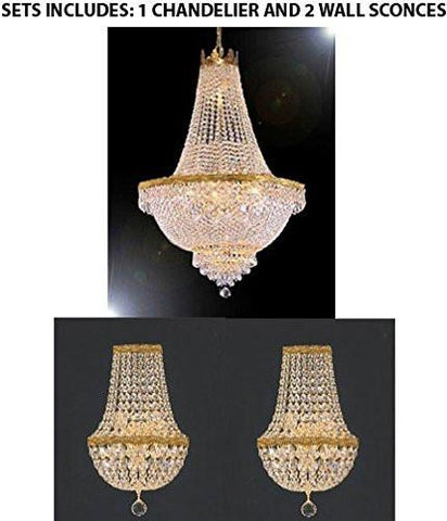 Set Of 3 - 1 French Empire Crystal Chandelier Lighting - Great For The Dining Room Foyer Living Room H50" X W30" And 2 Empire Crystal Wall Sconce Crystal Lighting W9.5" H18" D5" - 1Ea 870/14Large+2Ea Wallsconce/Cg/4/5 A500-