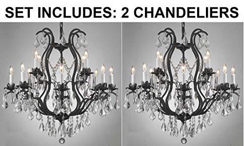 Set of 2- Wrought Iron Crystal Chandelier Lighting Chandeliers H30" x W28" - A500-2EA 3034/8+4