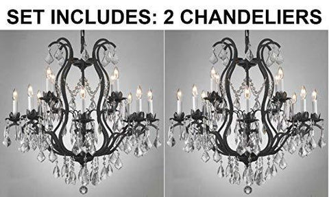 Set of 2- Wrought Iron Crystal Chandelier Lighting Chandeliers H30" x W28" - A500-2EA 3034/8+4
