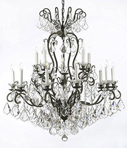 Swarovski Crystal Trimmed Chandelier Wrought Iron Crystal Chandelier Lighting W38" H44" - A500-556/16 Sw
