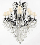 Wrought Iron Crystal Chandelier Lighting H40" X W28" With Shades Trimmed With Spectra (Tm) Crystal - Reliable Crystal Quality By Swarovski - A500-Sc/Whiteshade/B12/3034/8+4Sw