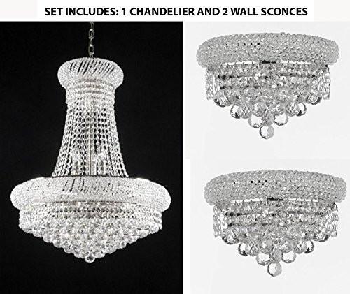 Set Of 3 - 1 French Empire Crystal Chandelier Chandeliers 24X32 And 2 Empire Empress Crystal (Tm) Wall Sconce Lighting W 12" H 6" - 1Ea-Cs/542/15+2Ea-C121-1800W12C A500-