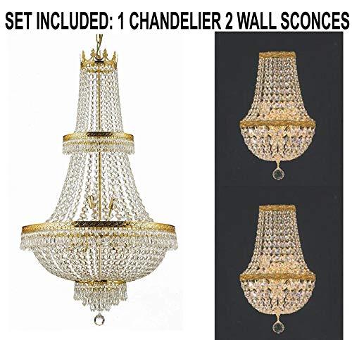 Set of 3-1 French Empire Crystal Chandelier Lighting H50" X W24" - Great for The Dining Room, Living Room! and 2 Empire Crystal Wall Sconce Lighting H 18" X W 9.5" X D 5" - A500-1EA CG/870/15 + 2EA WALLSCONCE/CG/4/5