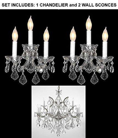 Set Of 3 - 1 Crystal Chandelier Lighting H 30" W 22" And 2 Maria Theresa Wall Sconce Crystal Lighting H14" x W11.5" Trimmed With Spectra (Tm) Crystal - Reliable Crystal Quality By Swarovski - 1Ea-Cs/B7/21532/12+1 + 2Ea-Cs/2813/3-Sw A500-