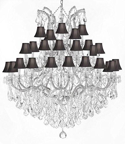 Swarovski Crystal Trimmed Chandelier Large Foyer / Entryway Maria Theresa Crystal Chandelier Lighting W/Black Shade H 60" W 52" - A500-Silver/Blackshade/B12/2756/36+1Sw