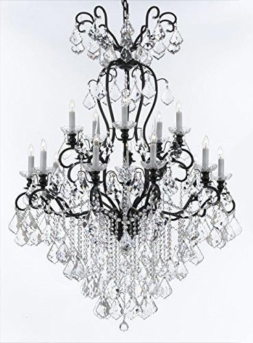 Wrought Iron Crystal Chandelier Lighting W38" H60" - Good for Entryway, Foyer, Living Room, Ballrooms, Catering Halls, Event Halls! - A500-B12/556/16