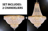 Set Of 2 - Chandelier Lighting With Swarovski Crystal H30" X W24" + Swarovski Crystal Trimmed Chandelier French Empire Crystal Semi Flush Basket Chandelier H18" X W24" - 1EaA500-870/9Sw+1EaA500-Flush/Cg/870/9Sw