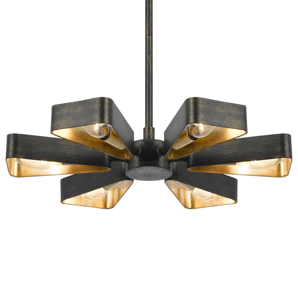 6 Light English Bronze + Antique Gold Industrial Mini Chandelier - C193-594-EB-GA