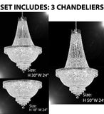 Set of 3-1 French Empire Crystal Chandelier Lighting H50 X W24 & 1 French Empire Crystal Chandelier Lighting H30 X W24 and French Empire Crystal Semi Flush Basket Chandelier Chandeliers Lighting H18 - C7/CS/870/9+CS/870/9+ FLUSH/CS/870/9 A500-