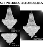 Set of 3-1 French Empire Crystal Chandelier Lighting H36 X W30 & 1 French Empire Crystal Chandelier Lighting H30 X W24 and 1 French Empire Crystal Semi Flush Basket Chandeliers Lighting H18 X W24 - CS/870/14+ CS/870/9+ FLUSH/CS/870/9 A500-