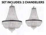 Set of 2-1 French Empire Crystal Chandeliers Lighting H36" X W30" w/Dark Antique Finish! and 1 French Empire Crystal Chandeliers Lighting H30" X W24" w/Dark Antique Finish! - 1EA CB/870/14 + 1EA CB/870/9 A500-