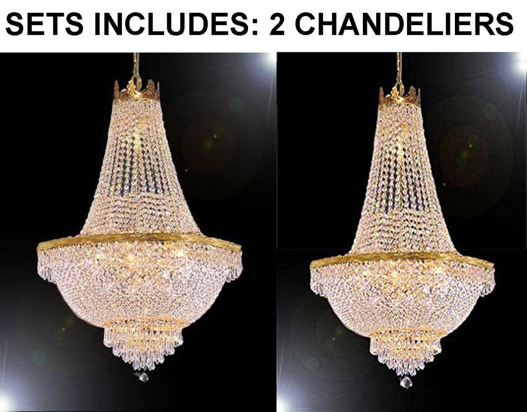 Set of 2 - 1 French Empire Crystal Chandelier Lighting-Great for the Dining Room! H30" X W24" and 1 French Empire Crystal Chandelier Lighting-Great for the Dining Room! H50" X W24" - 1 EA A500-870/9 + 1 EA A500-C7/CG/870/9