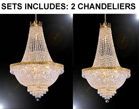 Set of 2 - 1 French Empire Crystal Chandelier Lighting-Great for the Dining Room! H30" X W24" and 1 French Empire Crystal Chandelier Lighting-Great for the Dining Room! H50" X W24" - 1 EA A500-870/9 + 1 EA A500-C7/CG/870/9