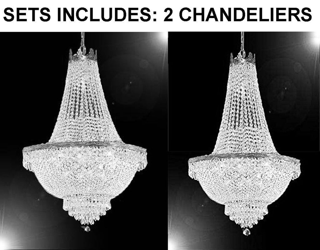 Set of 2 - 1 French Empire Crystal Chandelier Lighting - Great for the Dining Room! H30" X W24" and 1 French Empire Crystal Chandelier Lighting - Great for the Dining Room! H50" X W24" - 1 EA A500-SILVER/870/9 + 1 EA A500-C7/CS/8