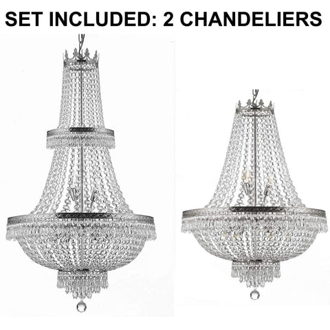 Set of 2-1 French Empire Crystal Chandelier Lighting H50" X W24" and 1 French Empire Crystal Gold Chandelier Lighting - Great for The Dining Room, Foyer, Entry Way, Living Room - H30" X W24" - 1EA CS/870/15 + 1EA SILVER/870/9 A500-