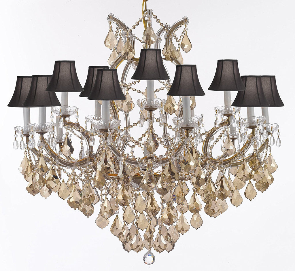 Maria Theresa Chandelier Crystal Lighting H38" X W37" W/ Golden Teak Crystal Good For Dining Room Entryway Living Room W/ Black Shades - A500-B2Goldenteak/Gold21510/15+1Blackshad