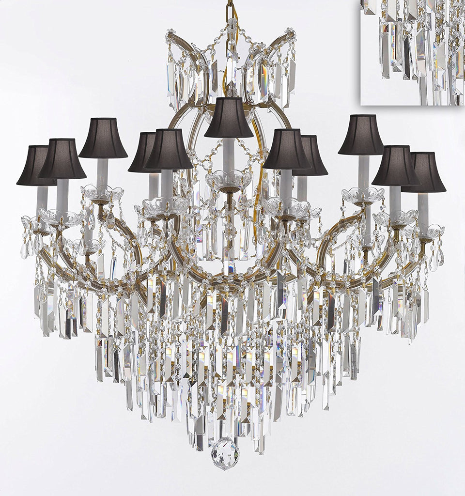 Maria Theresa Chandelier Crystal Lighting Chandeliers w/Optical Quality Fringe Prisms! Great for the Dining Room, Foyer, Entry Way, Living Room! H38" X W37" w/Black Shades - A500-B8/BLACKSHADES/21510/15+1