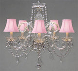 Swarovski Crystal Trimmed Chandelier Crystal Chandelier And Pink Shades H25&quot; X W24&quot; - A46-Pinkshades/385/5Sw