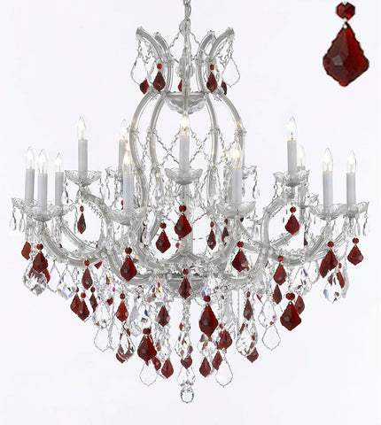 New Maria Theresa Chandelier Crystal Lighting H38" X W37" W/ Red Crystal - A500-B2/Silver/21510/15+1 Red